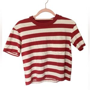 Madewell XXS crop/small oversized style red white stripe shirt